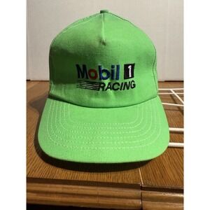 Vintage Mobil 1 Racing Snapback‎ Hat Neon Green USA Made Stange Embroidered